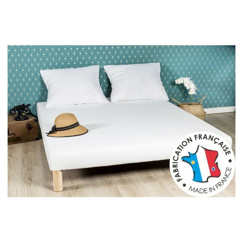 Sommier tapissier blanc 100X200FABRICATION francaise artisanalepieds offerthauteur avec pieds 27CM