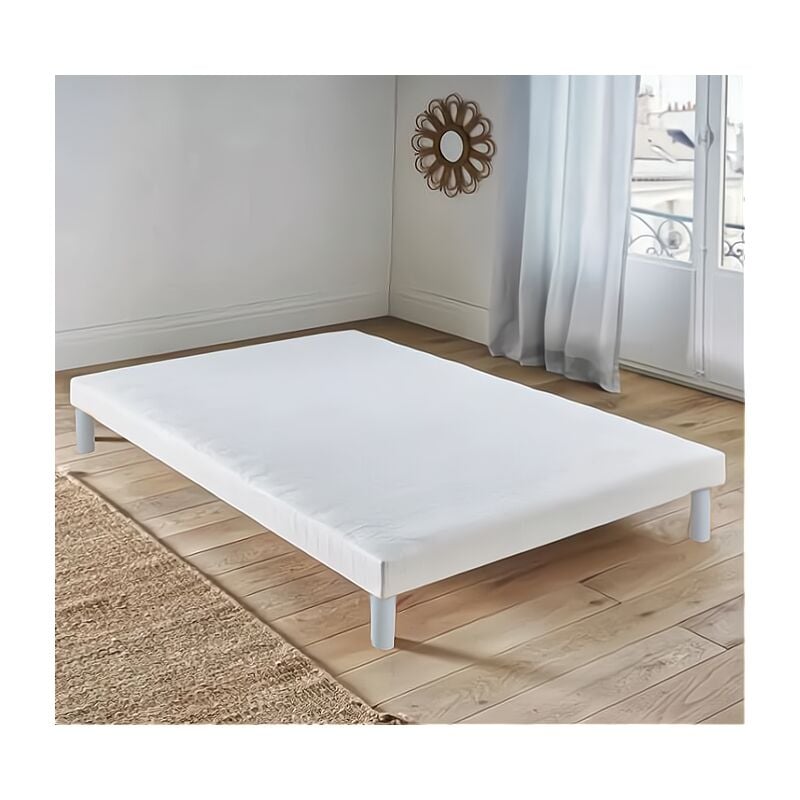 Sommier Tapissier 140x190 cm avec 5 Pieds - Cadre de Lit pour deux places - Sommiers à Lattes en Bois