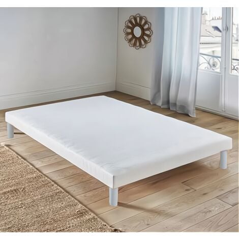 IZTOSS Sommier Tapissier 140x190 cm avec 5 Pieds - Cadre de Lit pour deux places - Sommiers à Lattes en Bois