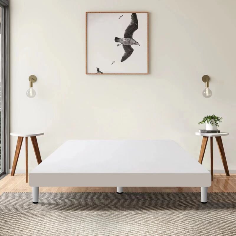 Iztoss - Cadre de Lit 140x190cm + 5 Pieds - Sommier Tapissier pour deux places - Sommiers à Lattes en Bois