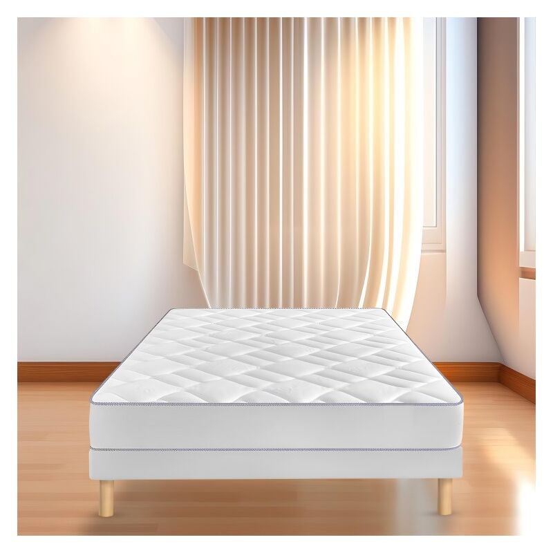 Sommier tapissier blanc 140x190FABRICATION francaise artisanalepieds offerthauteur avec pieds 27CM