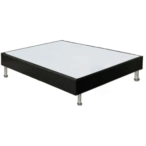 Sommier tapissier 160x200 cm en simili noir et pieds métal - REMIMOS