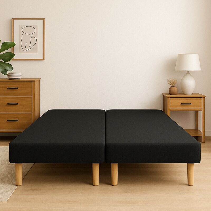 Sommier tapissier noir 80X200X2 (160X200)FABRICATION francaise artisanalepieds offerthauteur avec pieds 27CM