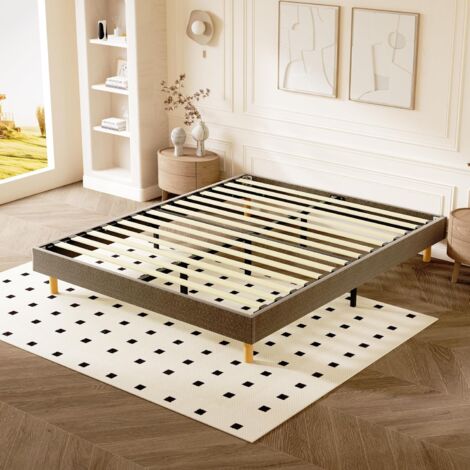 Sommier Tapissier 160x200cm DEWINNER, avec 9 Pieds, Solide et Confortable Lit, 2x14 Lattes, Hauteur du Cadre de lit 29 cm, Brun
