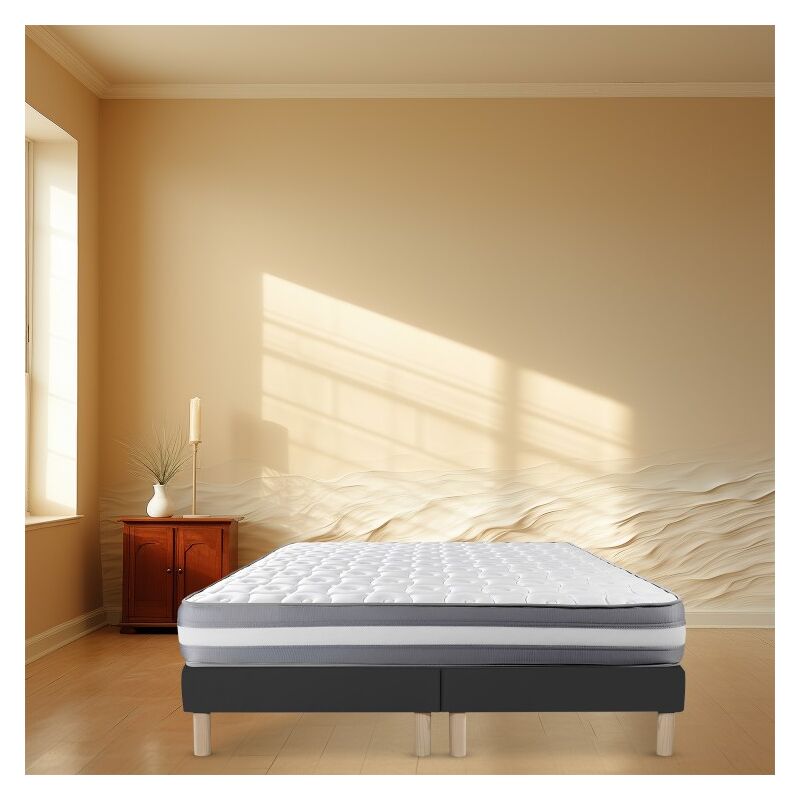 Sommier tapissier noir 90X200X2 (180X200)FABRICATION francaise artisanalepieds offerthauteur avec pieds 27CM