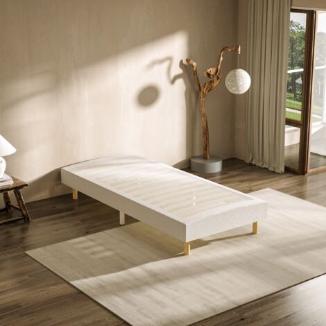Sommier Tapissier 90 x 190 cm avec 6 Pieds et 14 lattes, Cadre de Lit pour deux places, Sommiers à Lattes en Bois