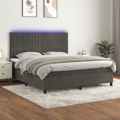 Sommier Tapissier à lattes,Cadre de Lit adulte + Matelas à ressorts + LED Gris foncé 160x200 cm Velours -48835