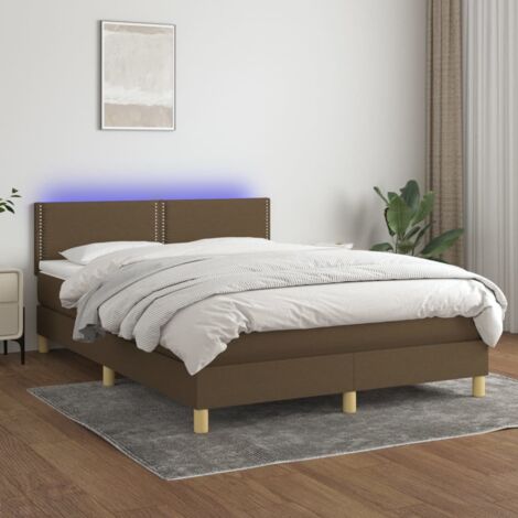 Sommier Tapissier à lattes,Cadre de Lit adulte + Matelas à ressorts + LED Marron foncé 140x190 cm Tissu -29780