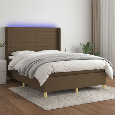 Sommier Tapissier à lattes,Cadre de Lit adulte + Matelas à ressorts + LED Marron foncé 140x190 cm Tissu -47865
