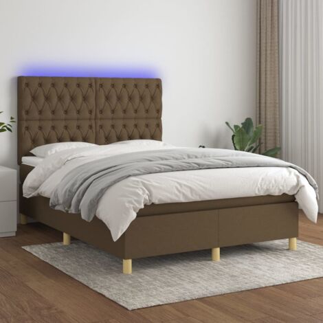 Sommier Tapissier à lattes,Cadre de Lit adulte + Matelas à ressorts + LED Marron foncé 140x190 cm Tissu -86962