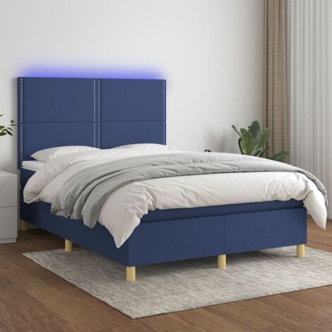 Sommier tapissier avec matelas et LED  Lit adulte Contemporain Bleu 140x200 cm Tissu 11417