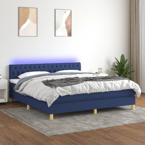 Sommier tapissier avec matelas et LED  Lit adulte Contemporain Bleu 160x200 cm Tissu 58065