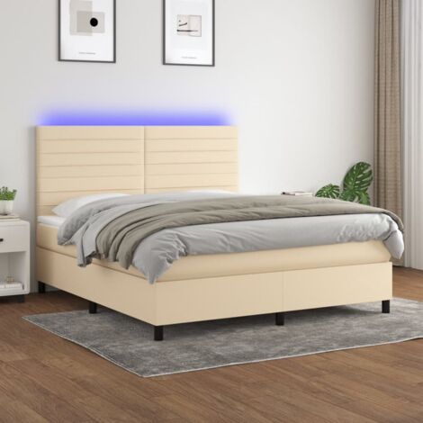Sommier tapissier avec matelas et LED  Lit adulte Contemporain Crème 160x200 cm Tissu 96425