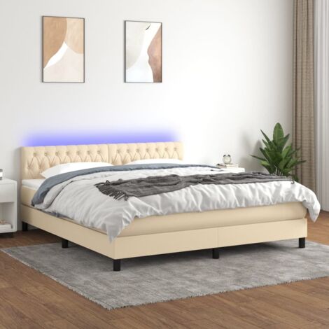 Sommier tapissier avec matelas et LED  Lit adulte Contemporain Crème 180x200 cm Tissu 65942