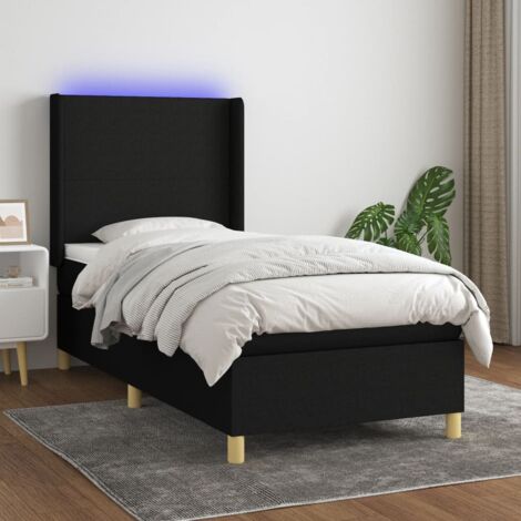 Sommier tapissier avec matelas et LED  Lit adulte Contemporain Noir 100x200 cm Tissu 62664