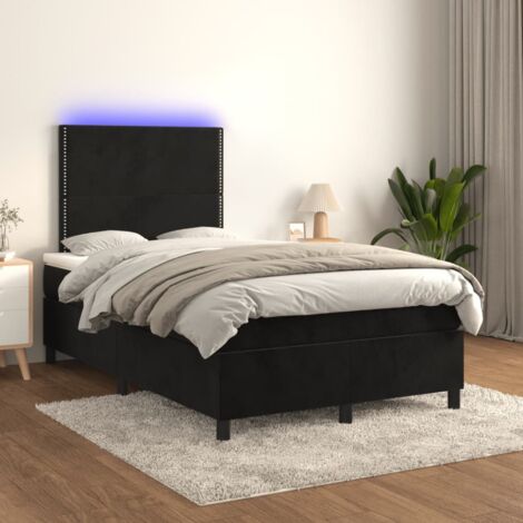 Sommier tapissier avec matelas et LED  Lit adulte Contemporain Noir 120 x 200 cm Velours 35363