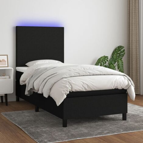 Sommier tapissier avec matelas et LED  Lit adulte Contemporain Noir 90x200 cm Tissu 89297