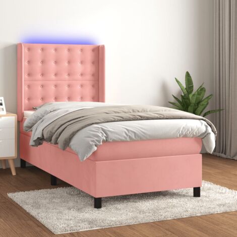 Sommier tapissier avec matelas et LED Lit adulte Contemporain Rose 90x200 cm Velours 75093