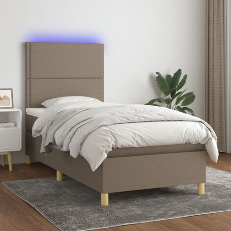 Sommier tapissier avec matelas et LED  Lit adulte Contemporain Taupe 100x200 cm Tissu 43238