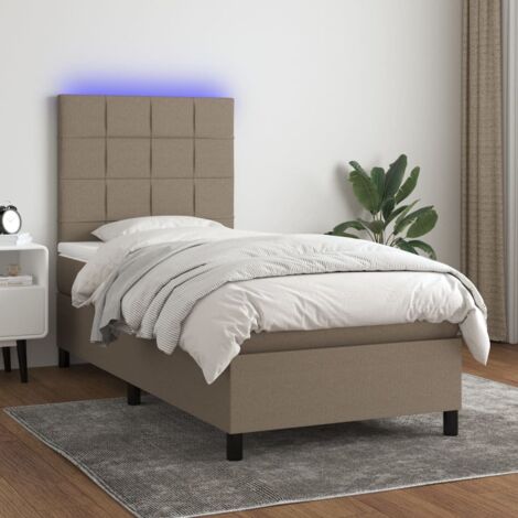 Sommier tapissier avec matelas et LED  Lit adulte Contemporain Taupe 100x200 cm Tissu 44016