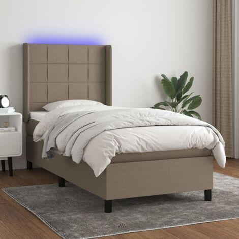 Sommier tapissier avec matelas et LED Lit adulte Contemporain Taupe 100x200 cm Tissu 68885
