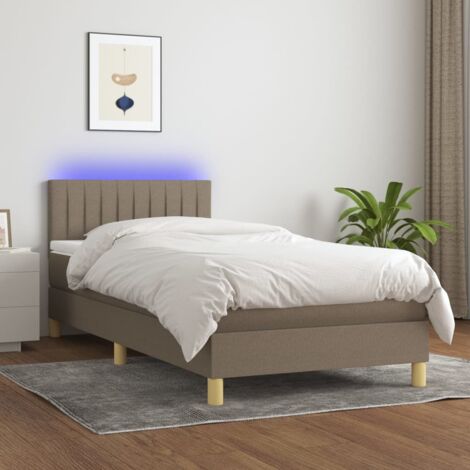 Sommier tapissier avec matelas et LED  Lit adulte Contemporain Taupe 100x200 cm Tissu 70964