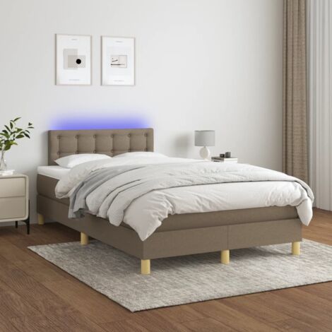 Sommier tapissier avec matelas et LED  Lit adulte Contemporain Taupe 120x200 cm Tissu 50274
