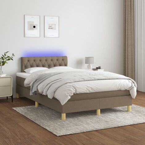 Sommier tapissier avec matelas et LED  Lit adulte Contemporain Taupe 120x200 cm Tissu 61359
