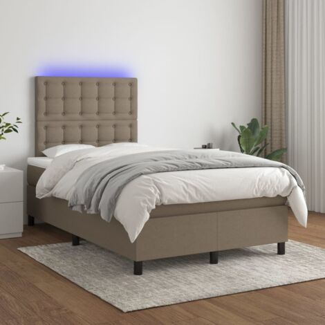 Sommier tapissier avec matelas et LED  Lit adulte Contemporain Taupe 120x200 cm Tissu 80114