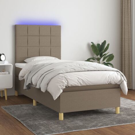 Sommier tapissier avec matelas et LED  Lit adulte Contemporain Taupe 90x200 cm Tissu 81903