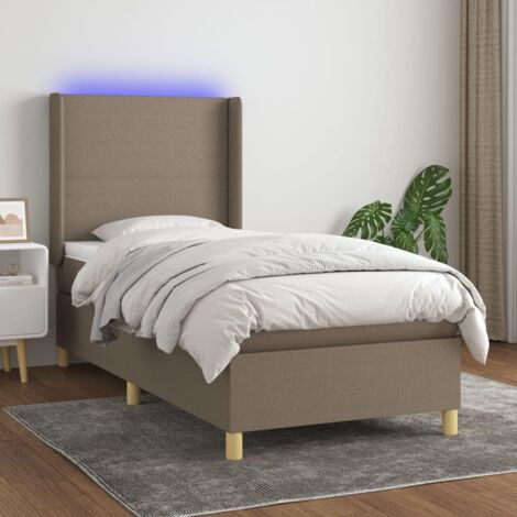 Sommier tapissier avec matelas et LED  Lit adulte Contemporain Taupe 90x200 cm Tissu 96436