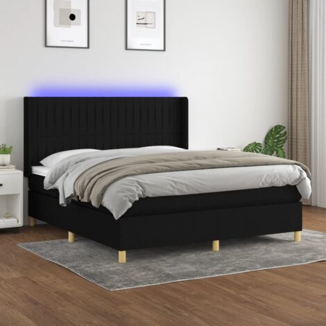 Sommier tapissier avec matelas et LED, Lit Adulte, Lit double Noir 180x200 cm Tissu BVM76598