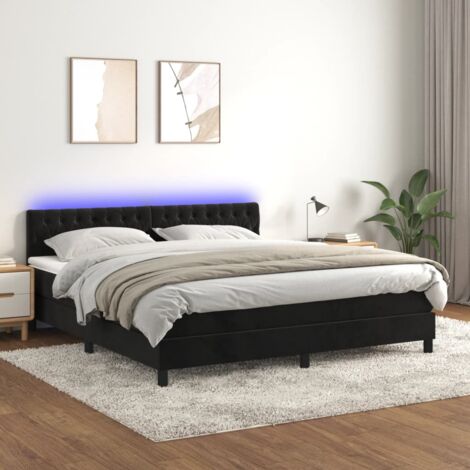Sommier tapissier avec matelas et LED, Lit Adulte, Lit double Noir 180x200 cm Velours BVM24467