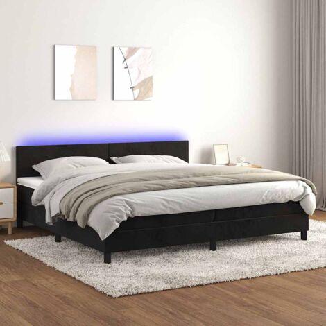 Sommier tapissier avec matelas et LED, Lit Adulte, Lit double Noir 200x200 cm Velours BVM33062