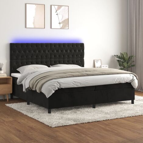 Sommier tapissier avec matelas et LED, Lit Adulte, Lit double Noir 200x200 cm Velours BVM44982