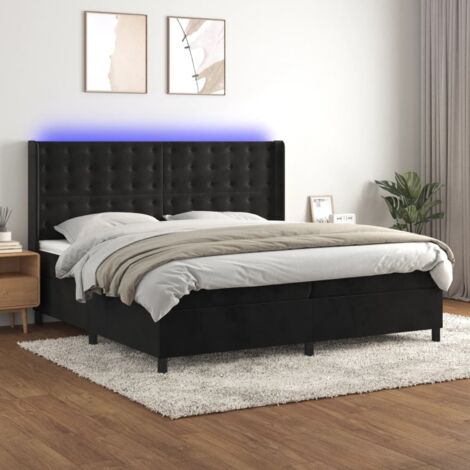 Sommier tapissier avec matelas et LED, Lit Adulte, Lit double Noir 200x200 cm Velours BVM50207