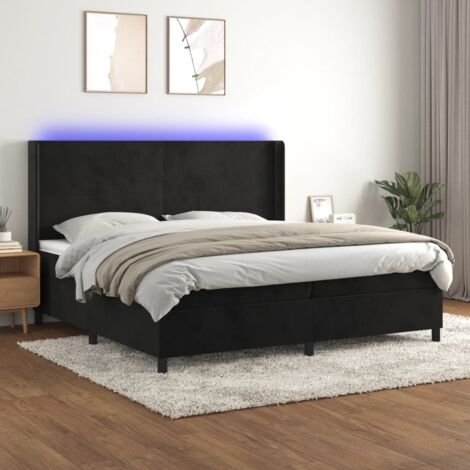 Sommier tapissier avec matelas et LED, Lit Adulte, Lit double Noir 200x200 cm Velours BVM92475