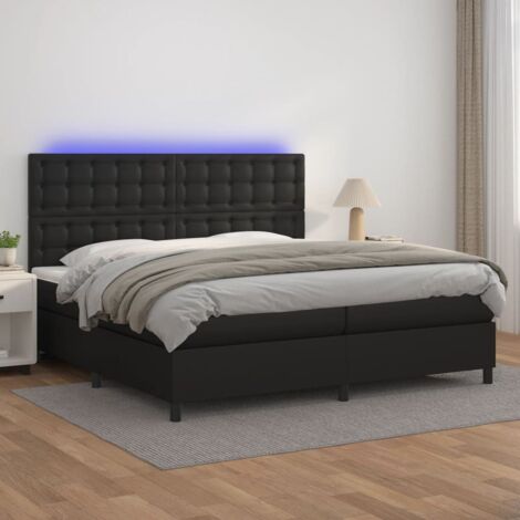Sommier tapissier avec matelas et LED, Lit Adulte, Lit double Noir 200x200cm Similicuir BVM17264