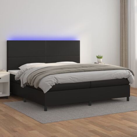 Sommier tapissier avec matelas et LED, Lit Adulte, Lit double Noir 200x200cm Similicuir BVM35692