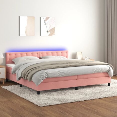 Sommier tapissier avec matelas et LED, Lit Adulte, Lit double Rose 200x200 cm Velours BVM46957