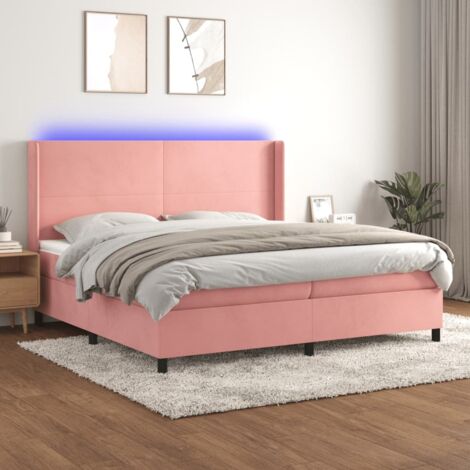 Sommier tapissier avec matelas et LED, Lit Adulte, Lit double Rose 200x200 cm Velours BVM59567