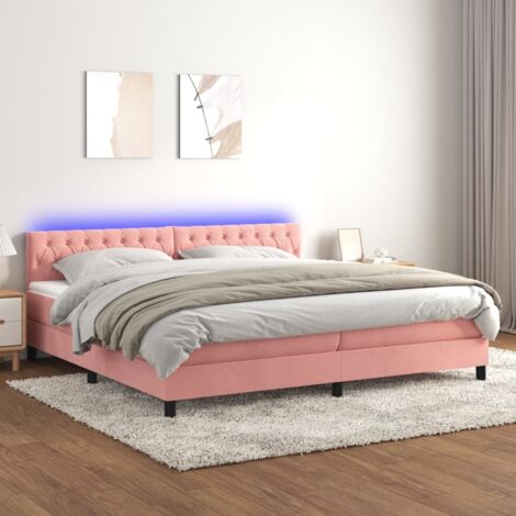 Sommier tapissier avec matelas et LED, Lit Adulte, Lit double Rose 200x200 cm Velours BVM60265