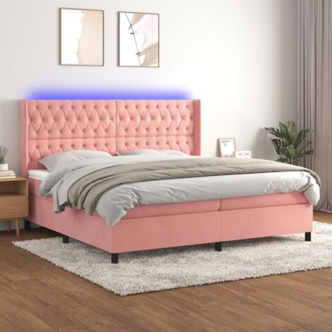 Sommier tapissier avec matelas et LED, Lit Adulte, Lit double Rose 200x200 cm Velours BVM84951