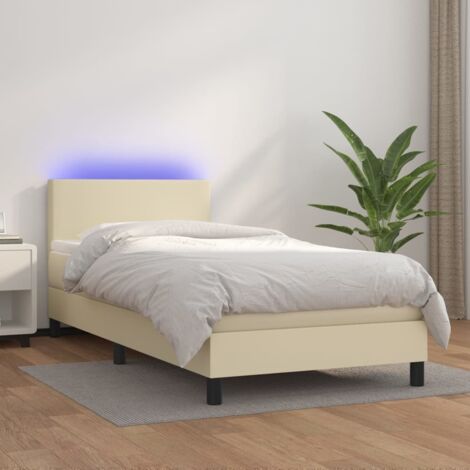 Sommier tapissier avec matelas et LED, Lit Adulte, Lit simple Crème 80x200cm Similicuir BVM38905
