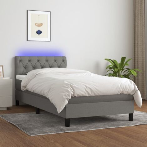 Sommier tapissier avec matelas et LED - Sommier pour Adulte et Enfant - Gris foncé 80x200cm Tissu BV350996 - BonneVie