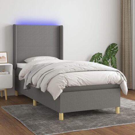 Sommier tapissier avec matelas et LED - Sommier pour Adulte et Enfant - Gris foncé 80x200cm Tissu BV859515 - BonneVie