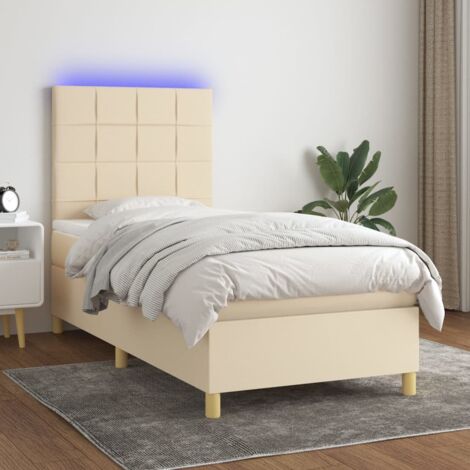 Sommier tapissier avec matelas et LED  Sommier pour Adulte et Enfant  Lit adulte Crème 100x200 cm Tissu XRKJY6362788