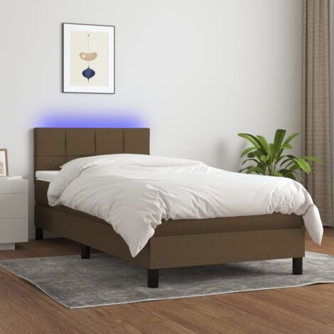 Sommier tapissier avec matelas et LED - Sommier pour Adulte et Enfant - Lit adulte - Marron foncé 90x190cm Tissu VSGS426159
