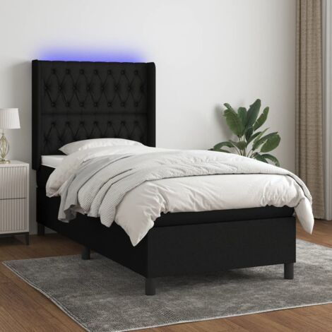 Sommier tapissier avec matelas et LED - Sommier pour Adulte et Enfant - Lit adulte - Noir 100x200 cm Tissu XEJZT911367