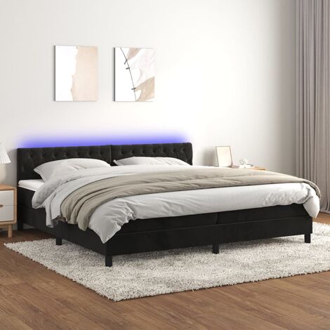 Sommier tapissier avec matelas et LED - Sommier pour Adulte et Enfant - Lit adulte - Noir 200x200 cm Velours XEJZT645741